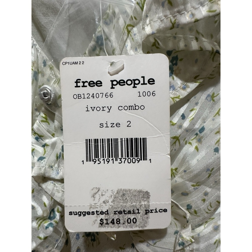 FREE‎ PEOPLE  Women's Sweetest Thing Long Sleeve Minidress Size 2 Ivory Combo - Picture 7 of 9